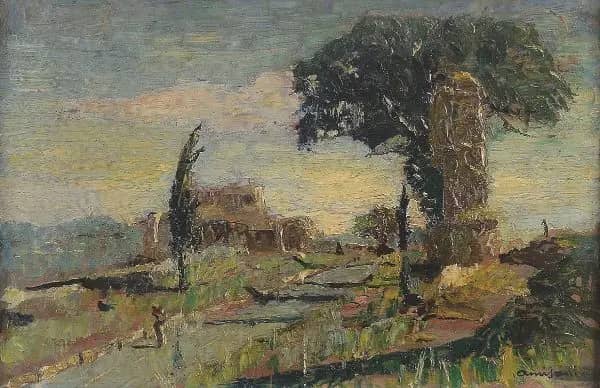 Landscape with Farmhouse by Giuseppe Amisani | Oil Painting Reproduction
