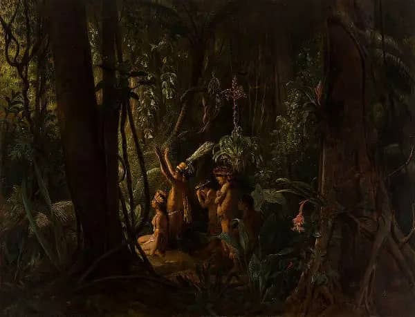 Amazonian Indians Worshiping the Sun God | Oil Painting Reproduction