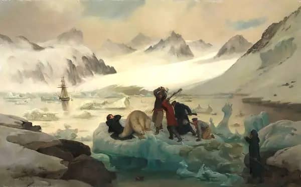 Fighting with a Polar Bear at Spitsbergen 1839 | Oil Painting Reproduction