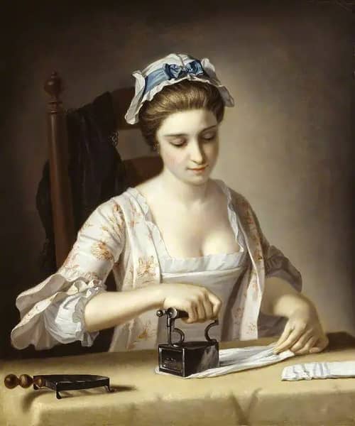 A Laundry Maid Ironing by Henry Morland | Oil Painting Reproduction