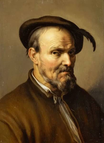 Portrait of an Old Man with Hat and Feather | Oil Painting Reproduction