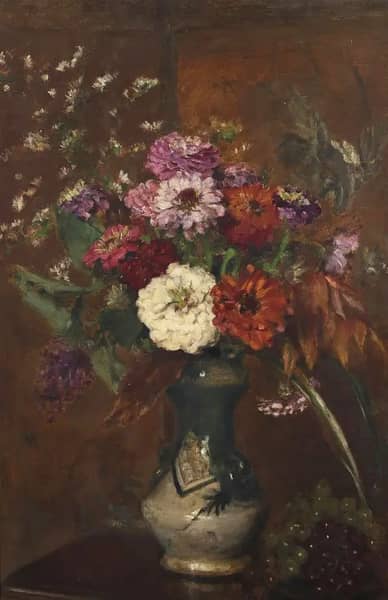 Still Life with Zinneas and Grapes | Oil Painting Reproduction