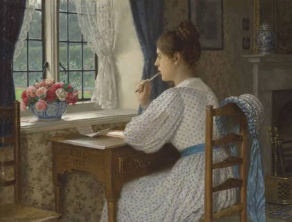 Straying Thoughts by Edmund Leighton | Oil Painting Reproduction