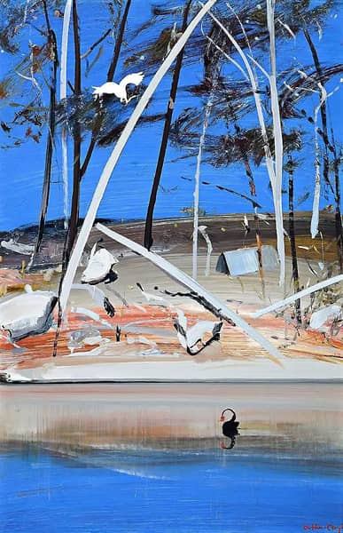 Shoalhaven Landscape with Black Swan and Cockatoo | Oil Painting Reproduction