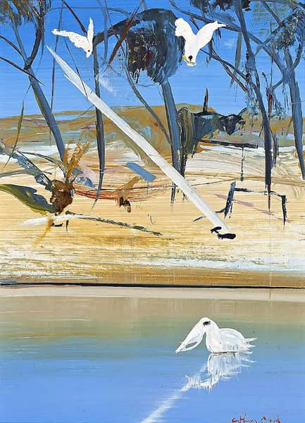 Shoalhaven River with Cockatoos and Pelican | Oil Painting Reproduction