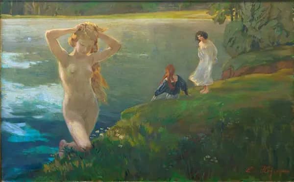 Bathing Girls 1890 by Ludwig von Hofmann | Oil Painting Reproduction