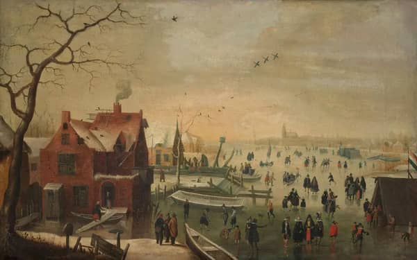 Ice Skating 1600-1700 by Hendrick Avercamp | Oil Painting Reproduction