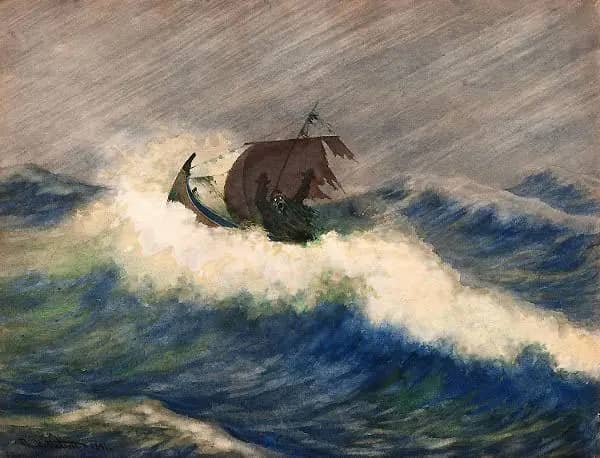 Dead Man at Sea 1891 by Theodor Kittelsen | Oil Painting Reproduction