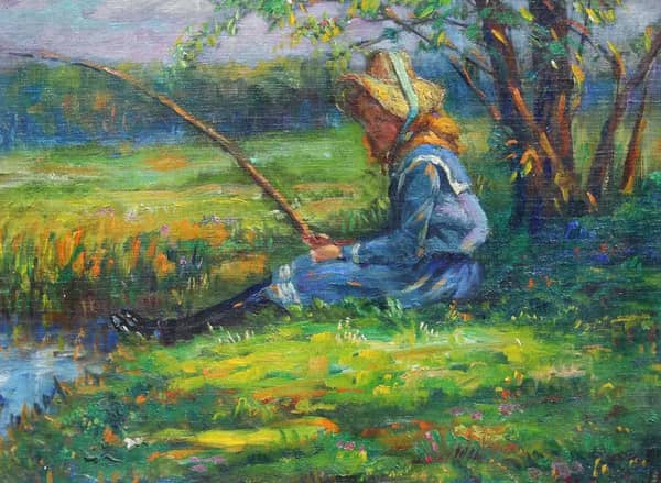 Young Girl Fishing by Otto Stark | Oil Painting Reproduction
