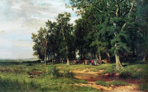 At Mowing in an Oak Grove 1874 | Oil Painting Reproduction
