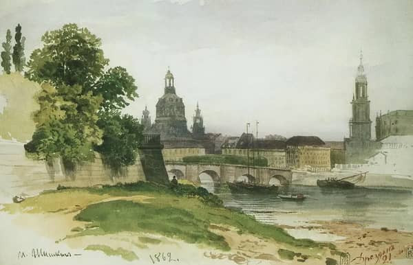 Dresden Bridge Aug 1862 by Ivan Shishkin | Oil Painting Reproduction