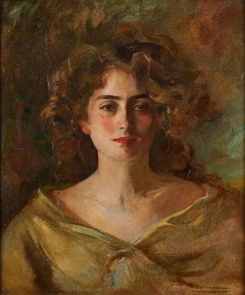 Julia In Dress With Cleavage by Ramon Casas | Oil Painting Reproduction