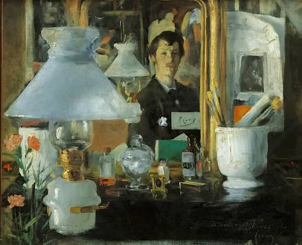 Self Portrait In The Workshop by Ramon Casas | Oil Painting Reproduction