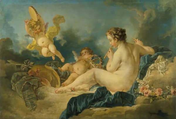 Seated Nymph with Flutes by Francois Boucher | Oil Painting Reproduction
