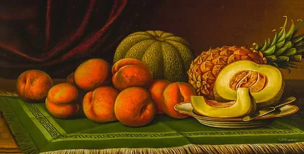 Still Life of Peaches, Cantaloupe and Pineapple | Oil Painting Reproduction