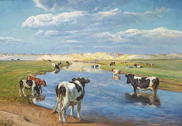 Cows in a Meadow behind the Dunes at the Estuary of the Stream Livera | Oil Painting Reproduction