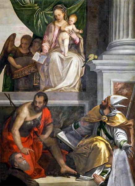 Madonna Enthroned with Child St. John the Baptist St. Louis of Toulouse and Donors | Oil Painting Reproduction