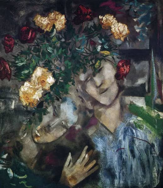 Lovers with Flowers 1927 by Marc Chagall | Oil Painting Reproduction