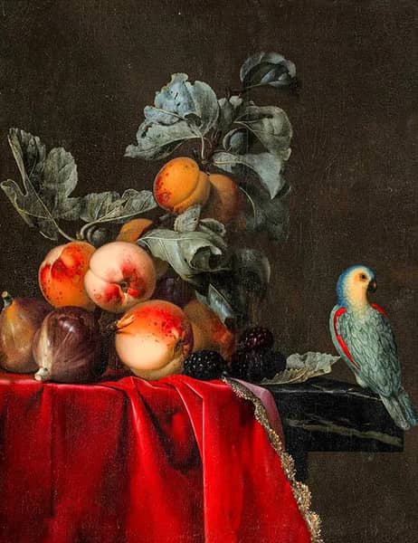 Still Life with Peaches and a Perroquet | Oil Painting Reproduction