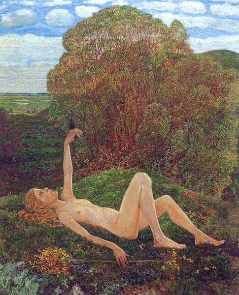 Spring Nude Portrait Martha Vogeler with Blackbird, 1909 | Oil Painting Reproduction