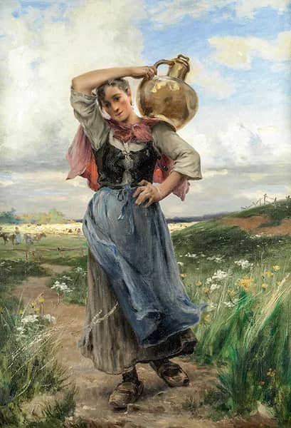 At Milking Time by Georges Laugee | Oil Painting Reproduction