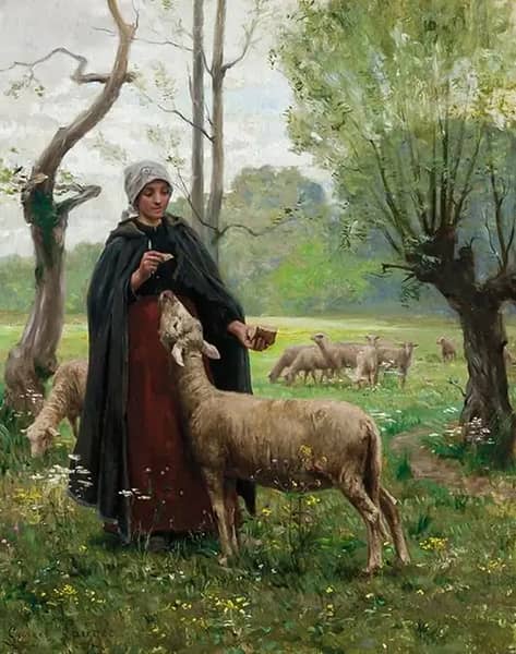 Shepardess with Lamb by Georges Laugee | Oil Painting Reproduction