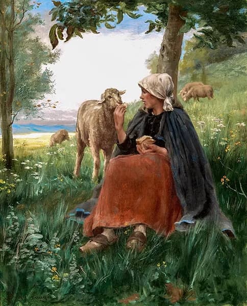 Shepherdess and Sheep by Georges Laugee | Oil Painting Reproduction