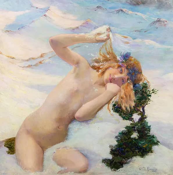 Naked in the Snow by Gaston Bussiere | Oil Painting Reproduction
