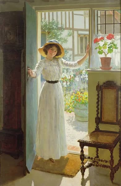 By the Cottage Door by William Henry Margetson | Oil Painting Reproduction