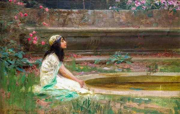 A Young Girl by a Pool by Herbert James Draper | Oil Painting Reproduction