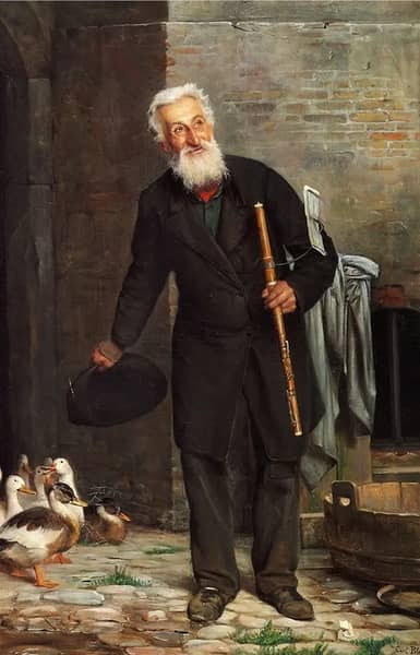 A Flute Player by Carl Bloch | Oil Painting Reproduction