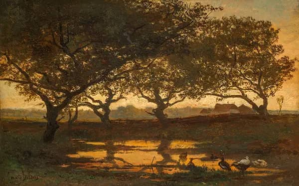 Woodland Pond at Sunset by Gerard Bilders | Oil Painting Reproduction