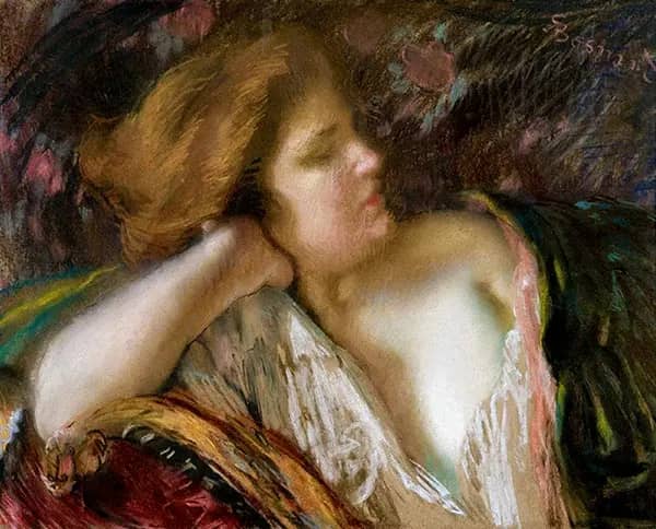 Pensive Woman on the Sofa | Oil Painting Reproduction