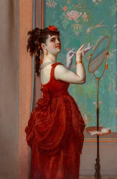 Lady in Red by Frans Verhas | Oil Painting Reproduction