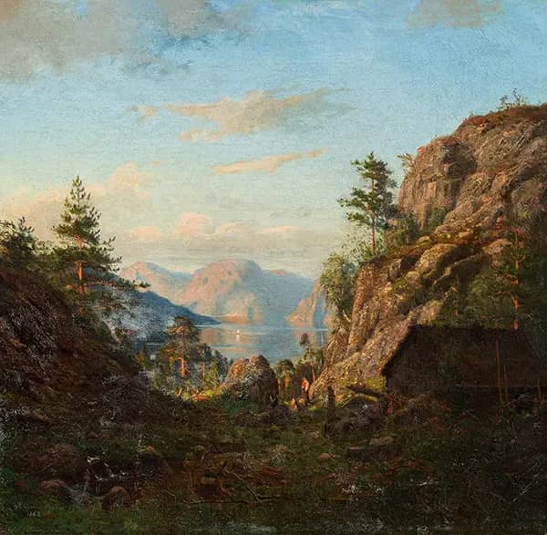 Fjord Landscape with People, 1862 | Oil Painting Reproduction