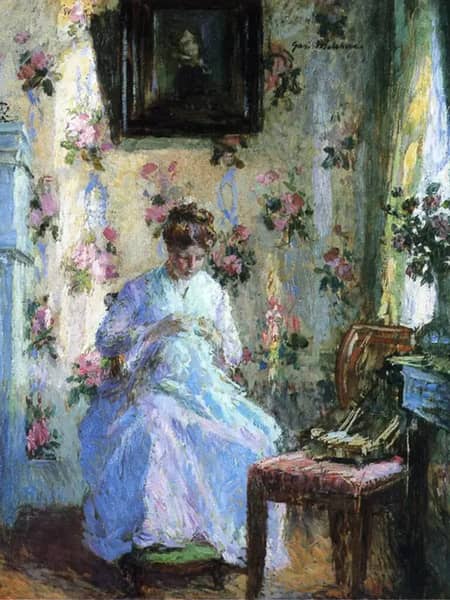 Woman Sewing 1900 by Gari Melchers | Oil Painting Reproduction