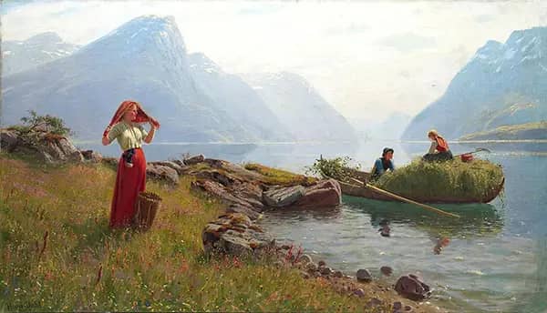 A Flirt at the Hayloft by Hans Dahl | Oil Painting Reproduction