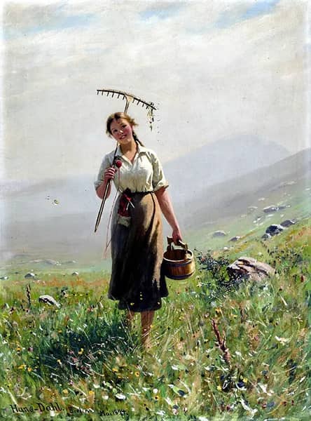 A Young Woman in the Meadow 1894 by Hans Dahl | Oil Painting Reproduction