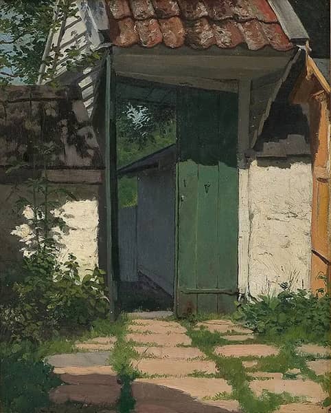 Courtyard with Gate 1875 by Hans Dahl | Oil Painting Reproduction