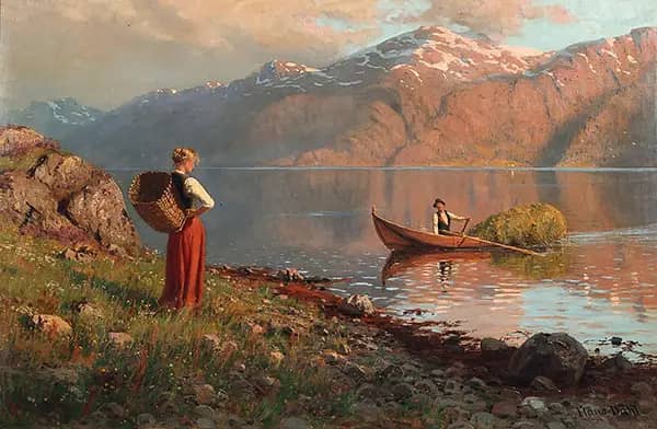 Date by the Fjord by Hans Dahl | Oil Painting Reproduction