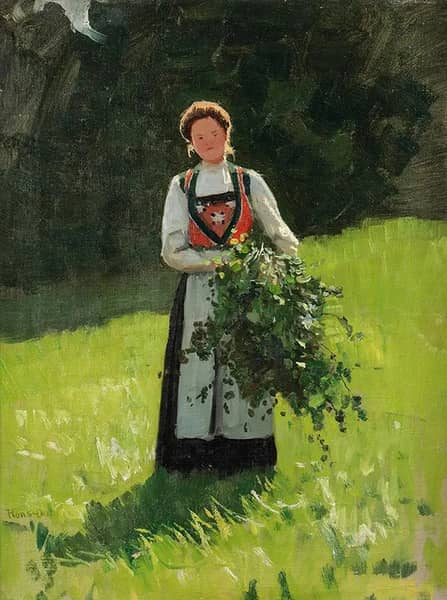 Girl in Bunad by Hans Dahl | Oil Painting Reproduction