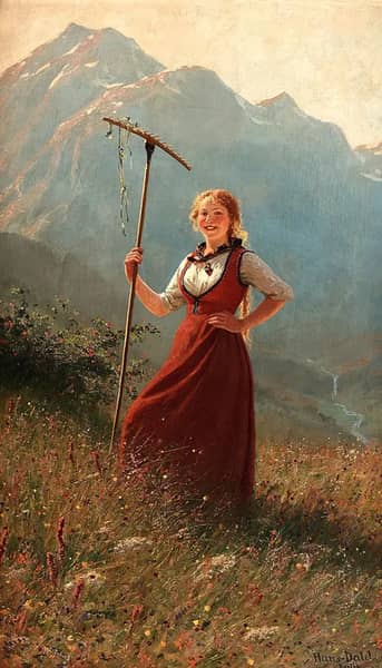 Girl in Fjord Landscape by Hans Dahl | Oil Painting Reproduction