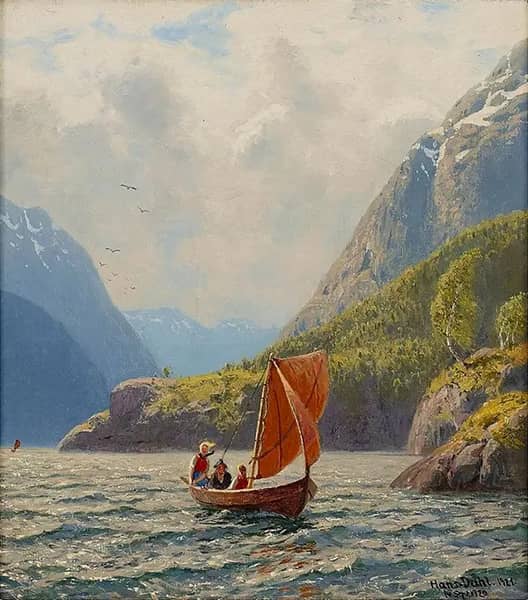 Landscape River Boating 1921 by Hans Dahl | Oil Painting Reproduction
