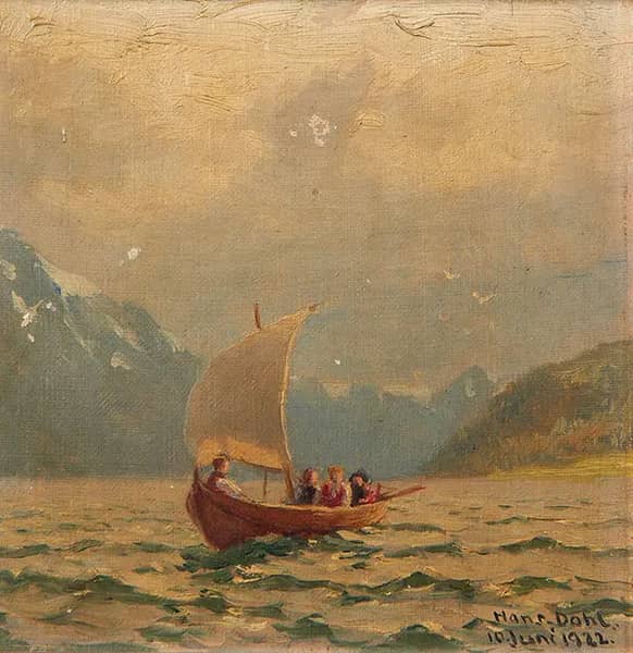 Longboat on Choppy Waters by Hans Dahl | Oil Painting Reproduction