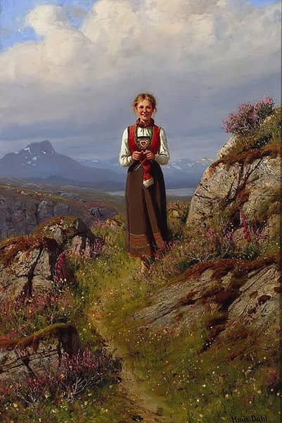 National Costume Dressed Knitting Girl | Oil Painting Reproduction