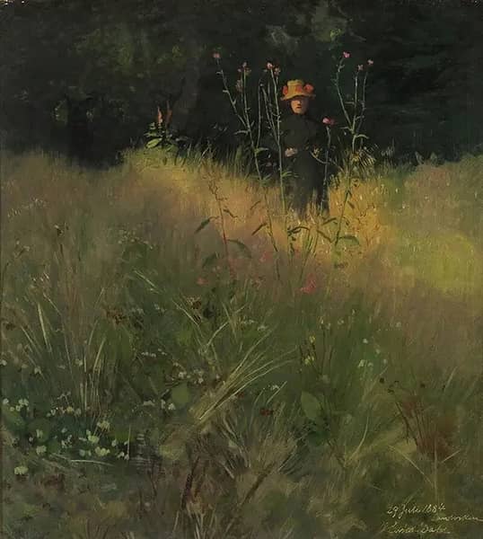 Pike in Flower Meadow 1884 by Hans Dahl | Oil Painting Reproduction