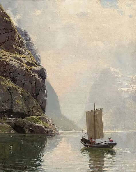 Rowing on a Fjord by Hans Dahl | Oil Painting Reproduction