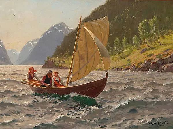 Sailing in a Norwegian Fjord Landscape | Oil Painting Reproduction
