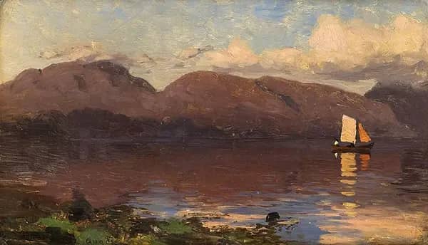 Sunset Sognefjord 1887 by Hans Dahl | Oil Painting Reproduction