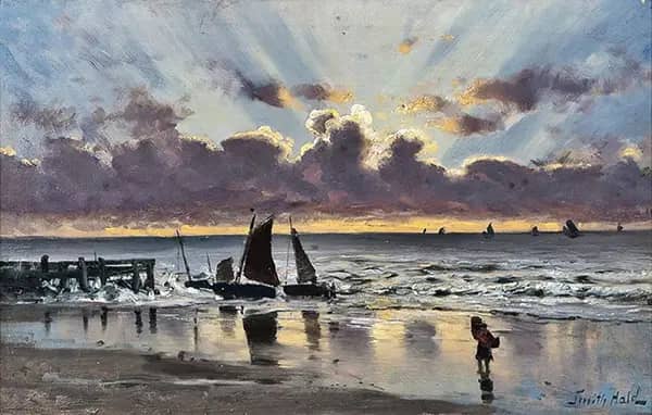 Beach at Sunset by Frithjof Smith-Hald | Oil Painting Reproduction